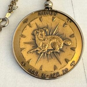 1960s Vintage Brass Aries Ram Zodiac Pendant Necklace HMMS Henry Metzen Schmit